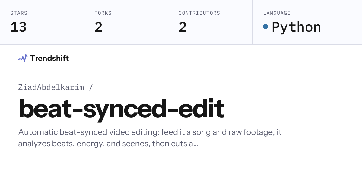 ZiadAbdelkarim/beat-synced-edit — GitHub trending stats & insights ...