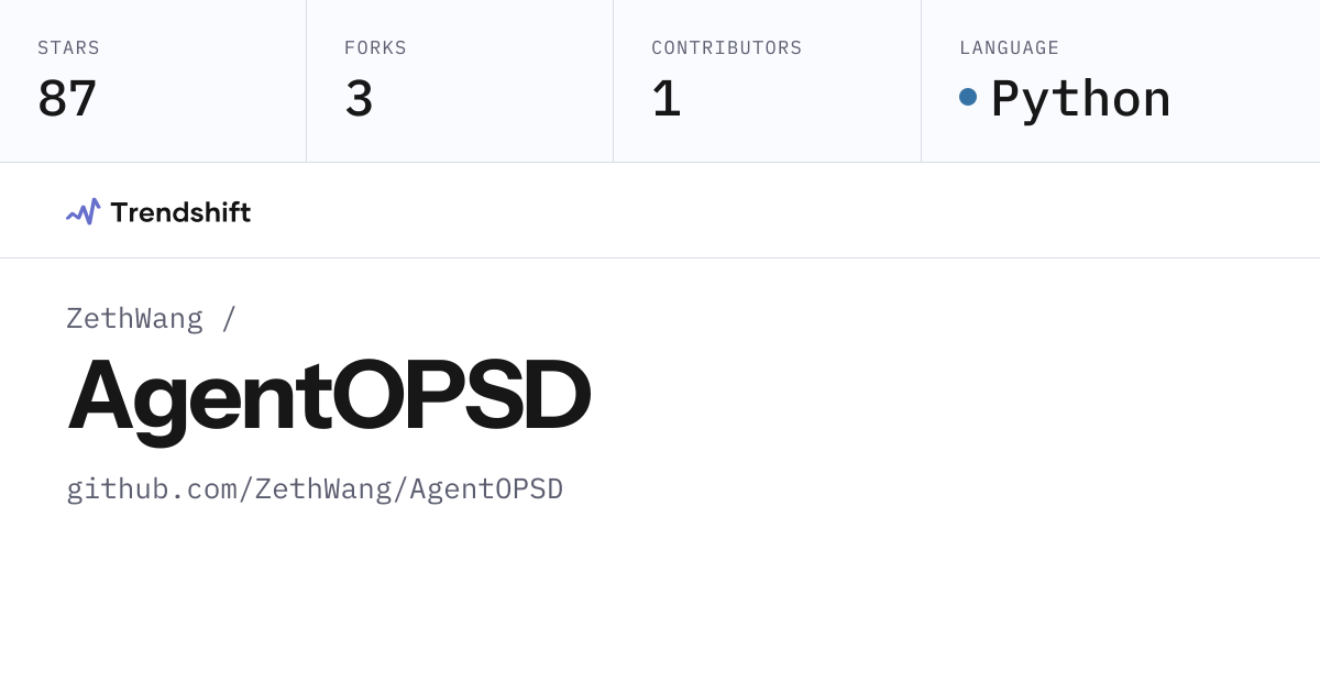 ZethWang/AgentOPSD — GitHub trending stats & insights | Trendshift
