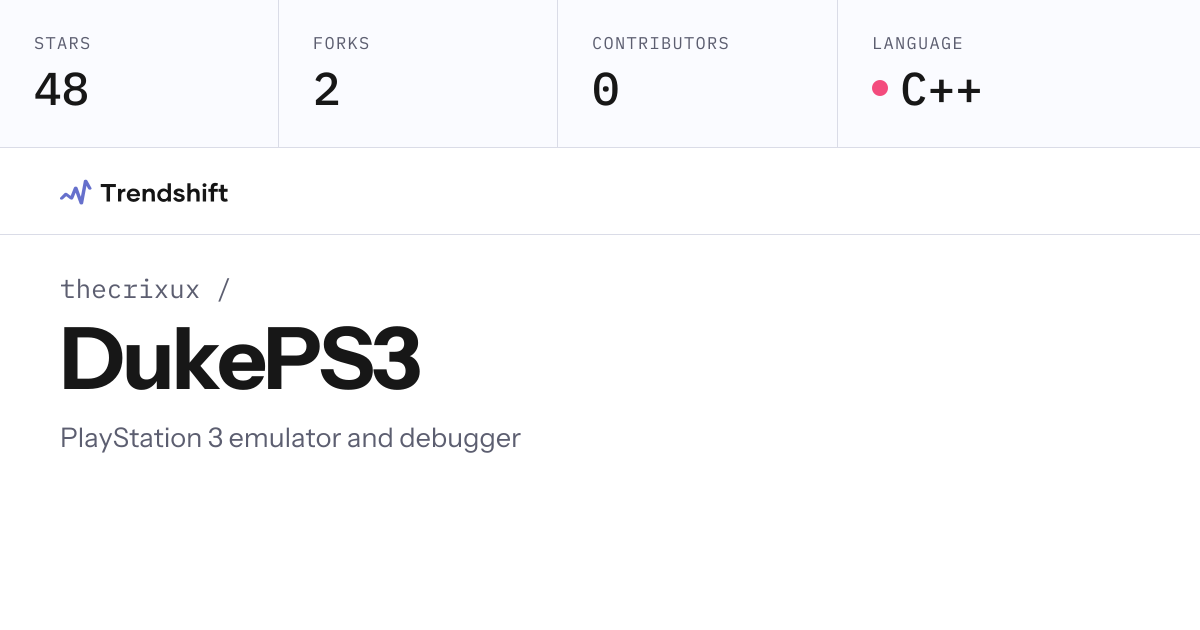 thecrixux/DukePS3 — GitHub trending stats & insights | Trendshift