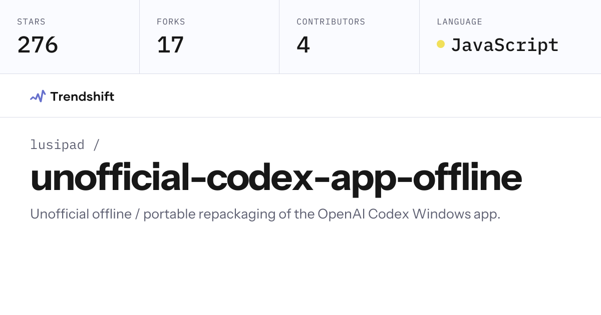 lusipad/unofficial-codex-app-offline — GitHub trending stats & insights ...