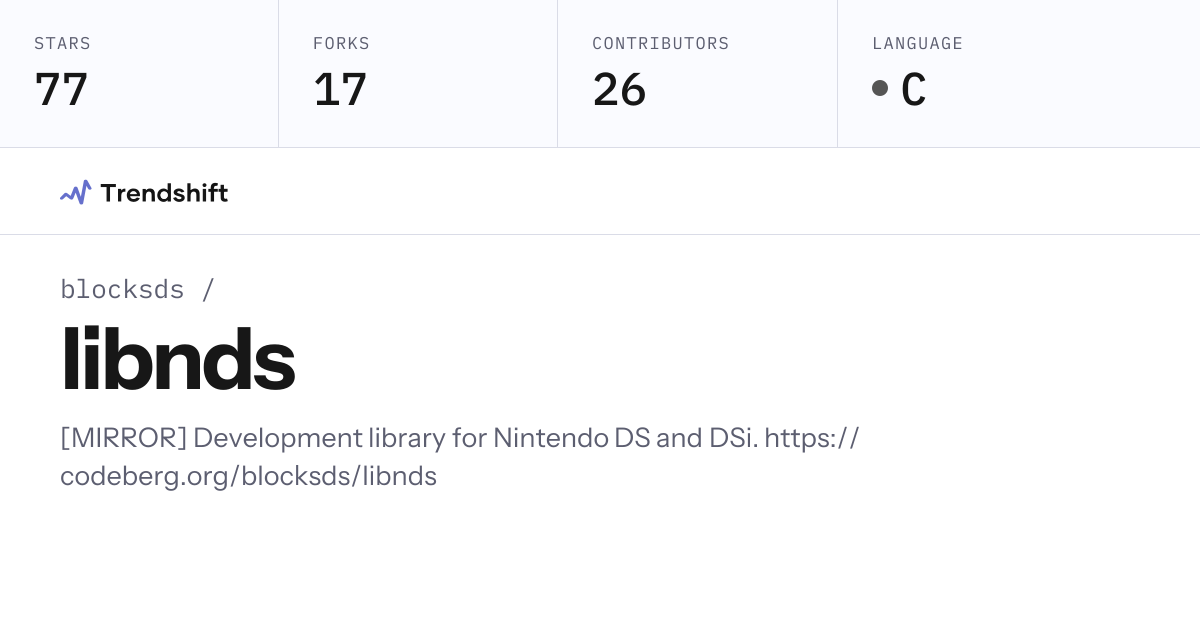 blocksds/libnds — GitHub trending stats & insights | Trendshift