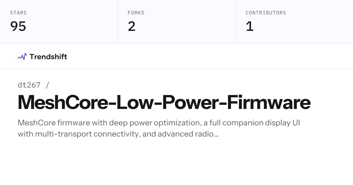dt267/MeshCore-Low-Power-Firmware — GitHub trending stats & insights ...