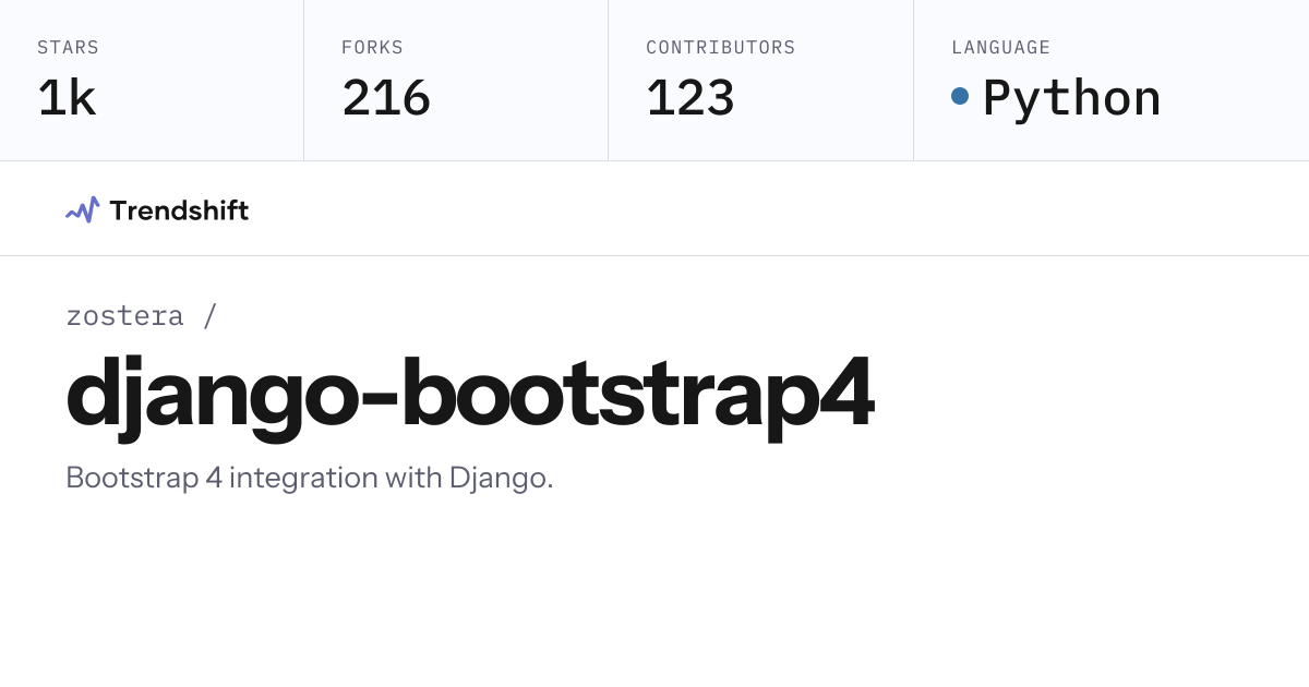 zostera/django-bootstrap4 — GitHub trending stats & insights | Trendshift