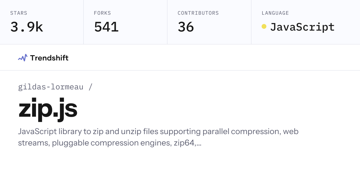 gildas-lormeau/zip.js — GitHub trending stats & insights | Trendshift