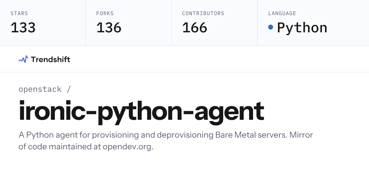 openstack/ironic-python-agent — GitHub trending stats & insights ...