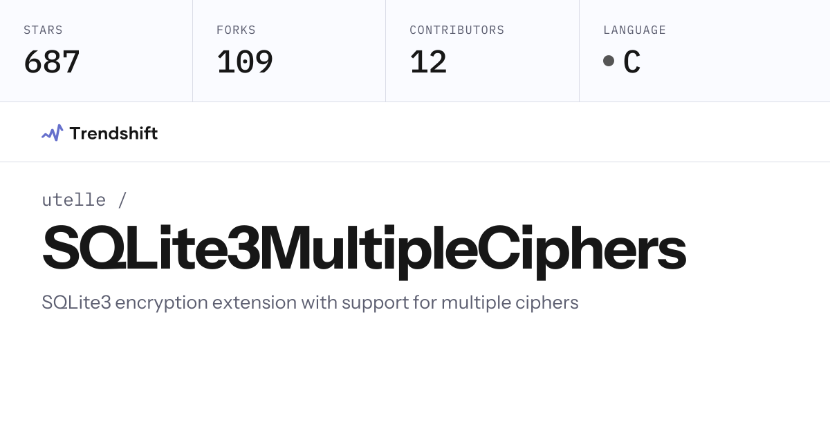 utelle/SQLite3MultipleCiphers — GitHub trending stats & insights ...