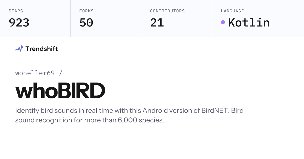 woheller69/whoBIRD — GitHub trending stats & insights | Trendshift