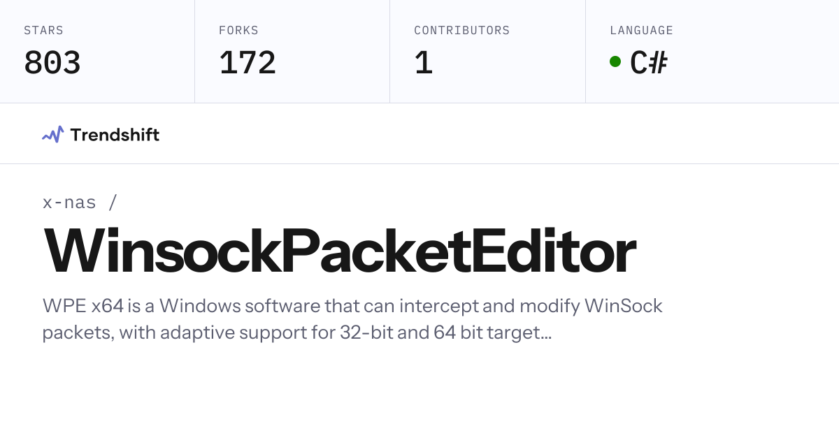 x-nas/WinsockPacketEditor — GitHub trending stats & insights | Trendshift