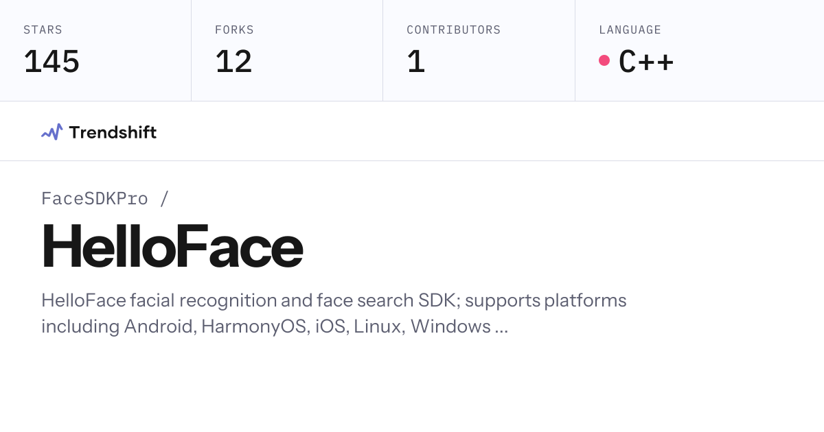 FaceSDKPro/HelloFace — GitHub trending stats & insights | Trendshift