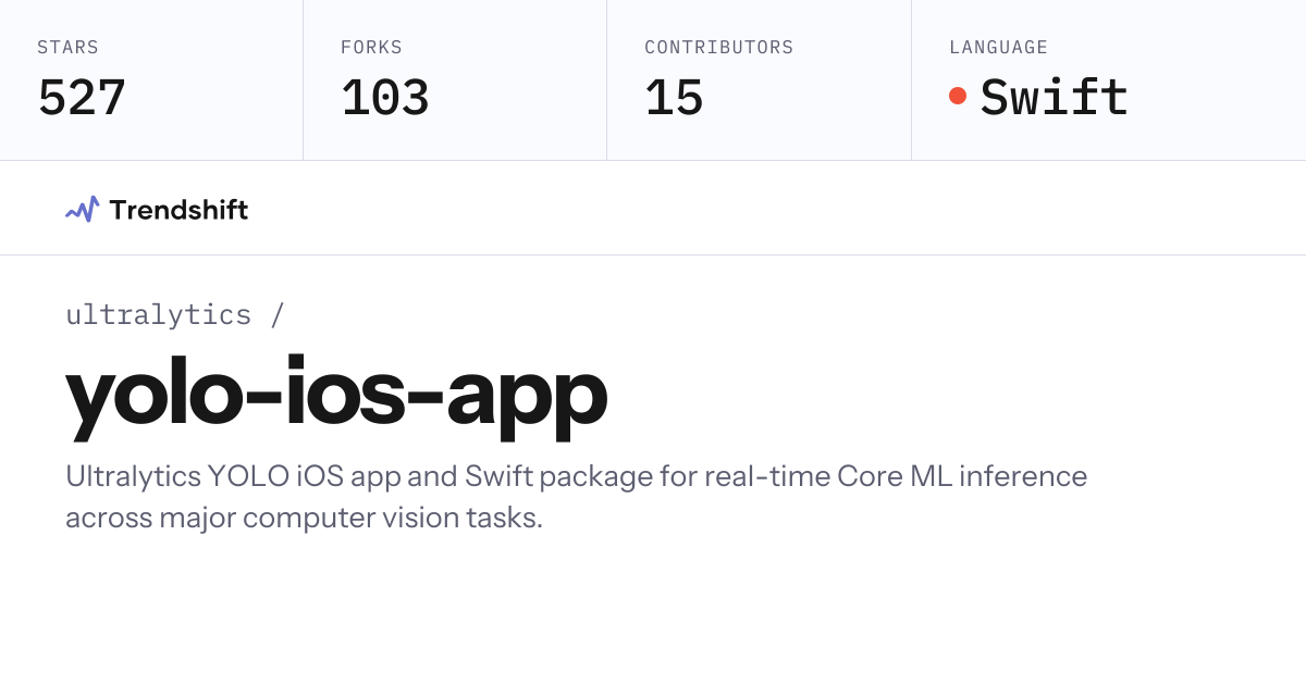 ultralytics/yolo-ios-app — GitHub trending stats & insights | Trendshift
