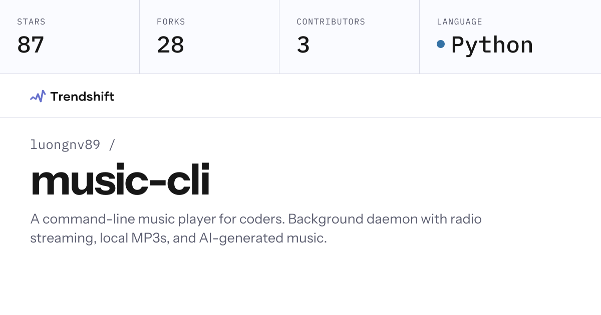 luongnv89/music-cli — GitHub trending stats & insights | Trendshift