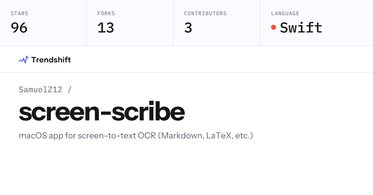 SamuelZ12/screen-scribe — GitHub trending stats & insights | Trendshift