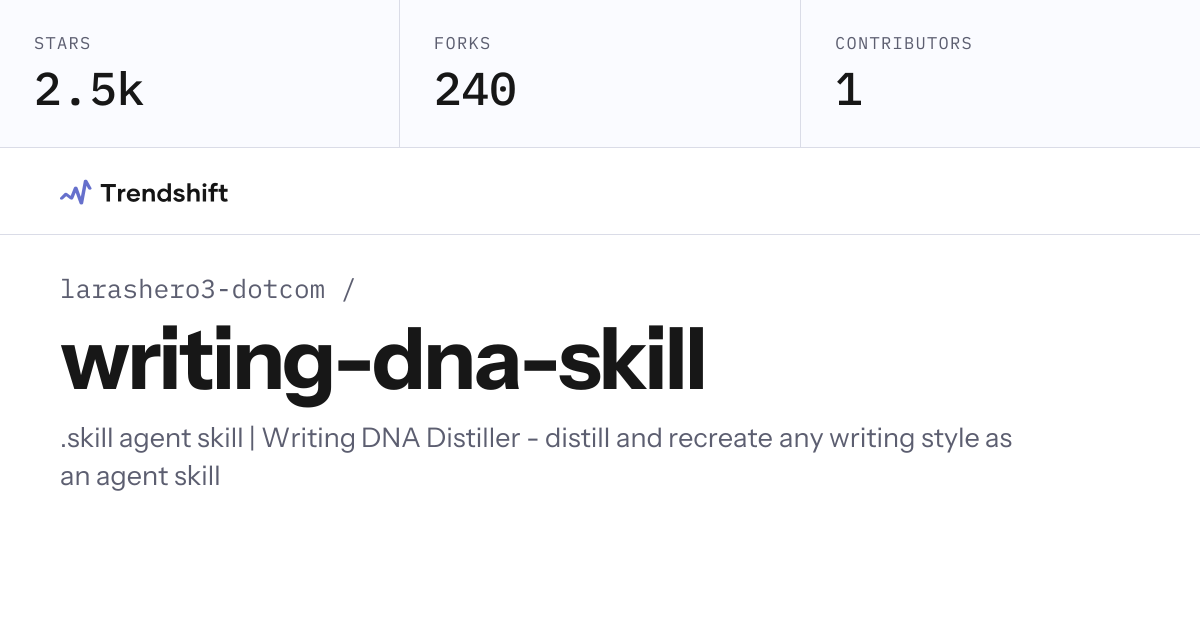 larashero3-dotcom/writing-dna-skill — GitHub trending stats & insights ...