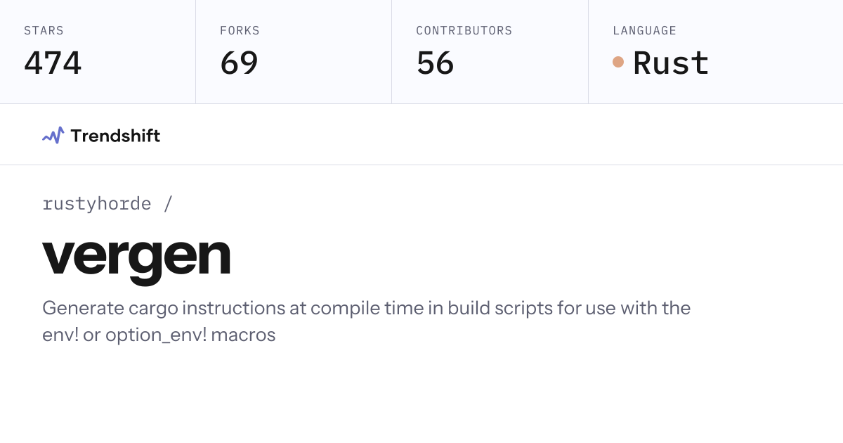 rustyhorde/vergen — GitHub trending stats & insights | Trendshift