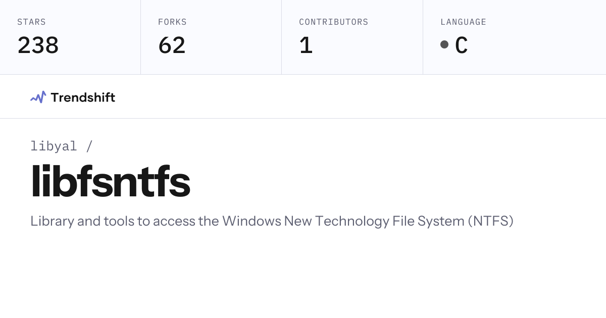 libyal/libfsntfs — GitHub trending stats & insights | Trendshift