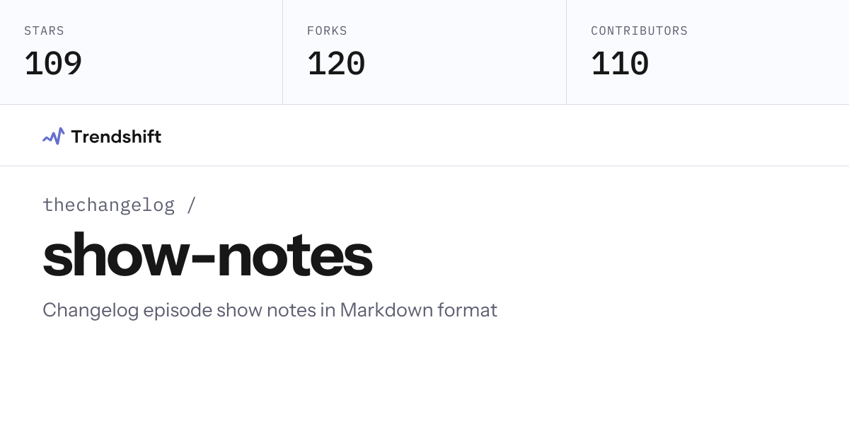 thechangelog/show-notes — GitHub trending stats & insights | Trendshift