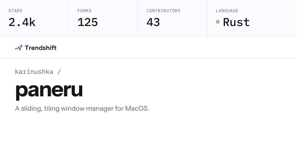 karinushka/paneru — GitHub trending stats & insights | Trendshift