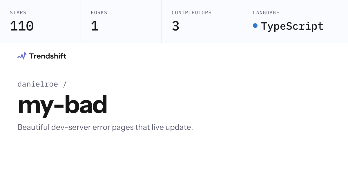 danielroe/my-bad — GitHub trending stats & insights | Trendshift