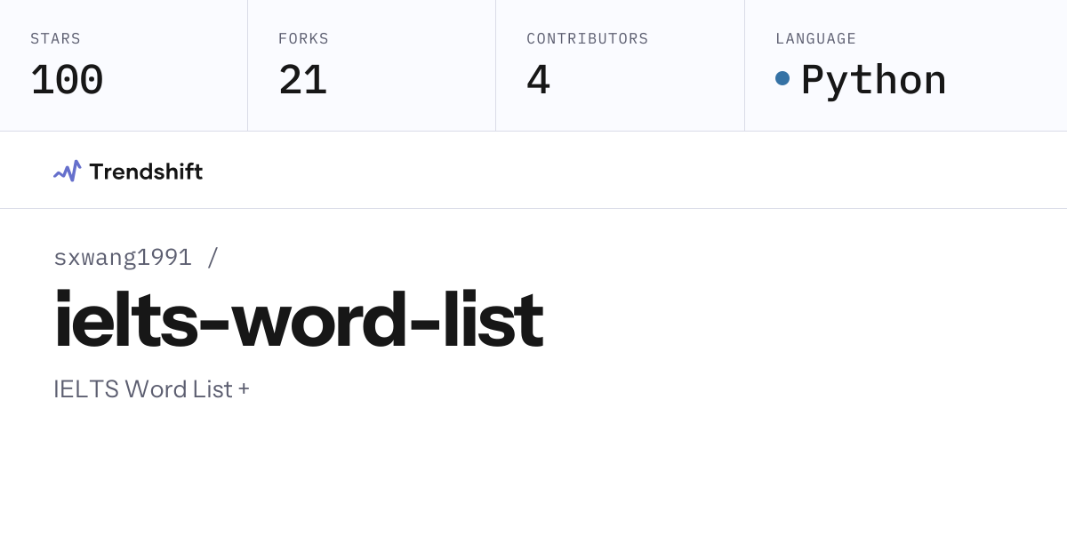sxwang1991/ielts-word-list — GitHub trending stats & insights | Trendshift