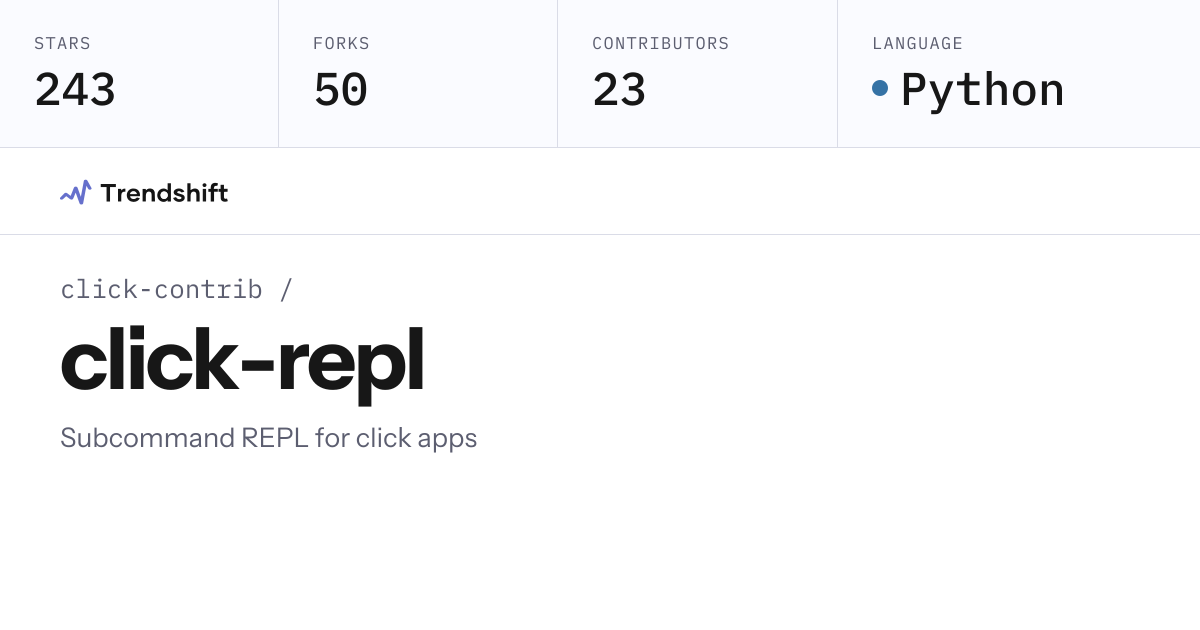 click-contrib/click-repl — GitHub trending stats & insights | Trendshift