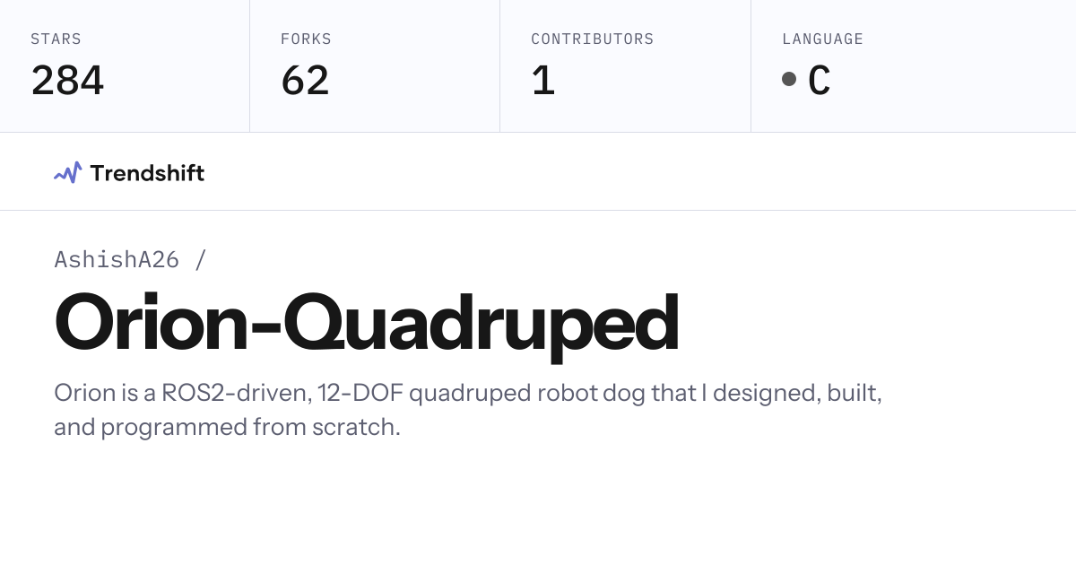 AshishA26/Orion-Quadruped — GitHub trending stats & insights | Trendshift