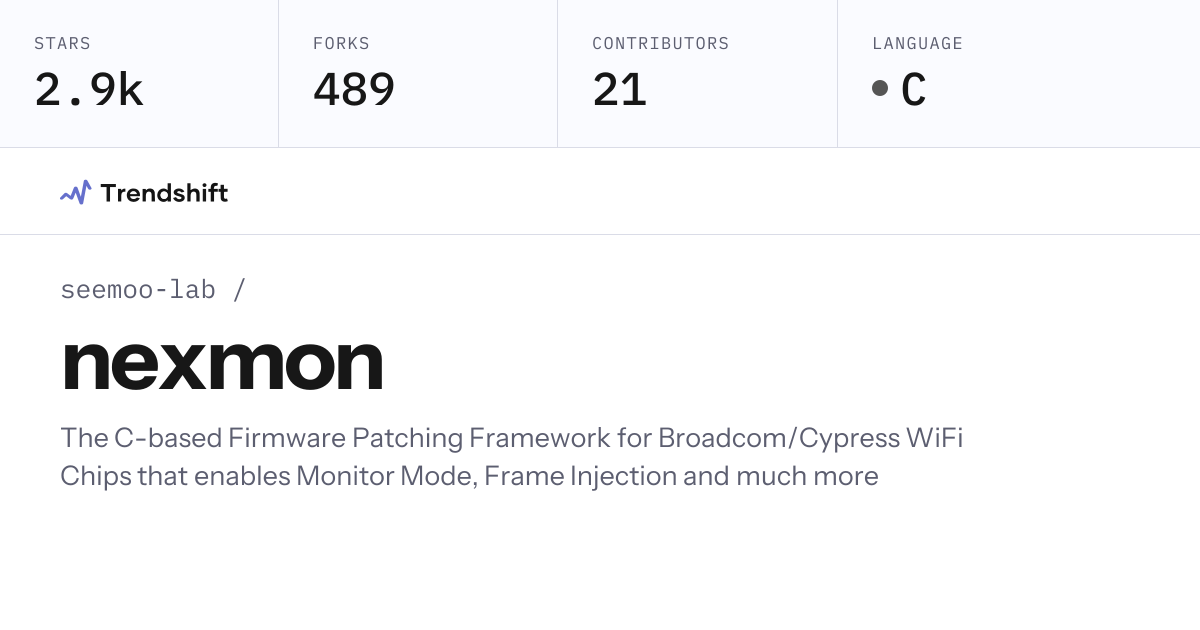 seemoo-lab/nexmon — GitHub trending stats & insights | Trendshift