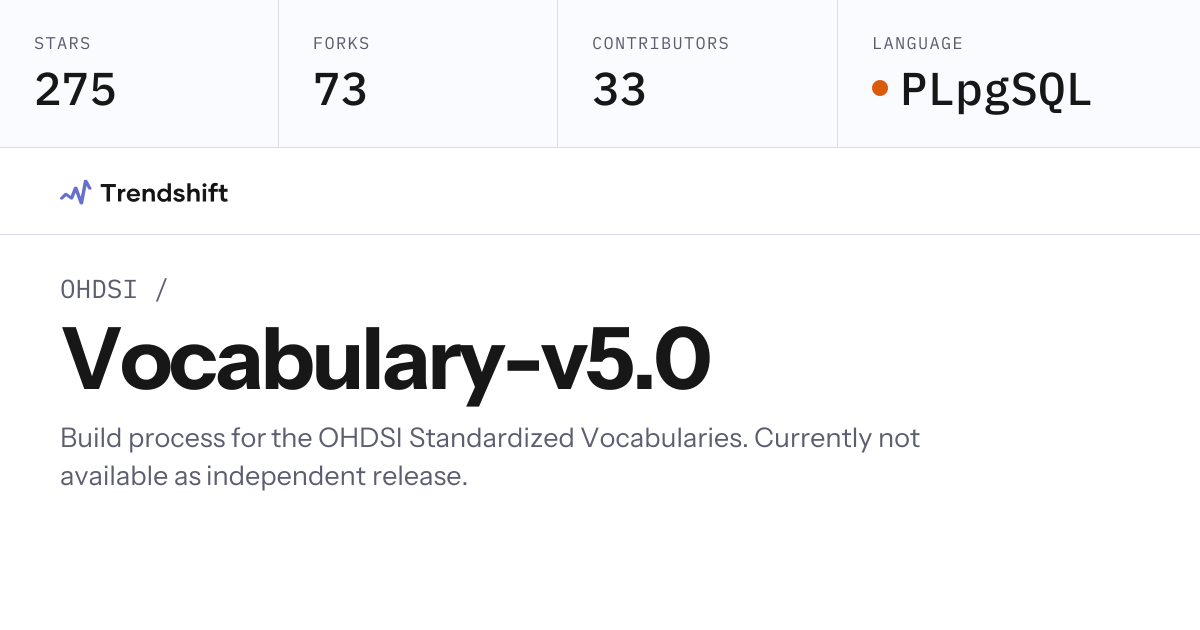OHDSI/Vocabulary-v5.0 — GitHub trending stats & insights | Trendshift