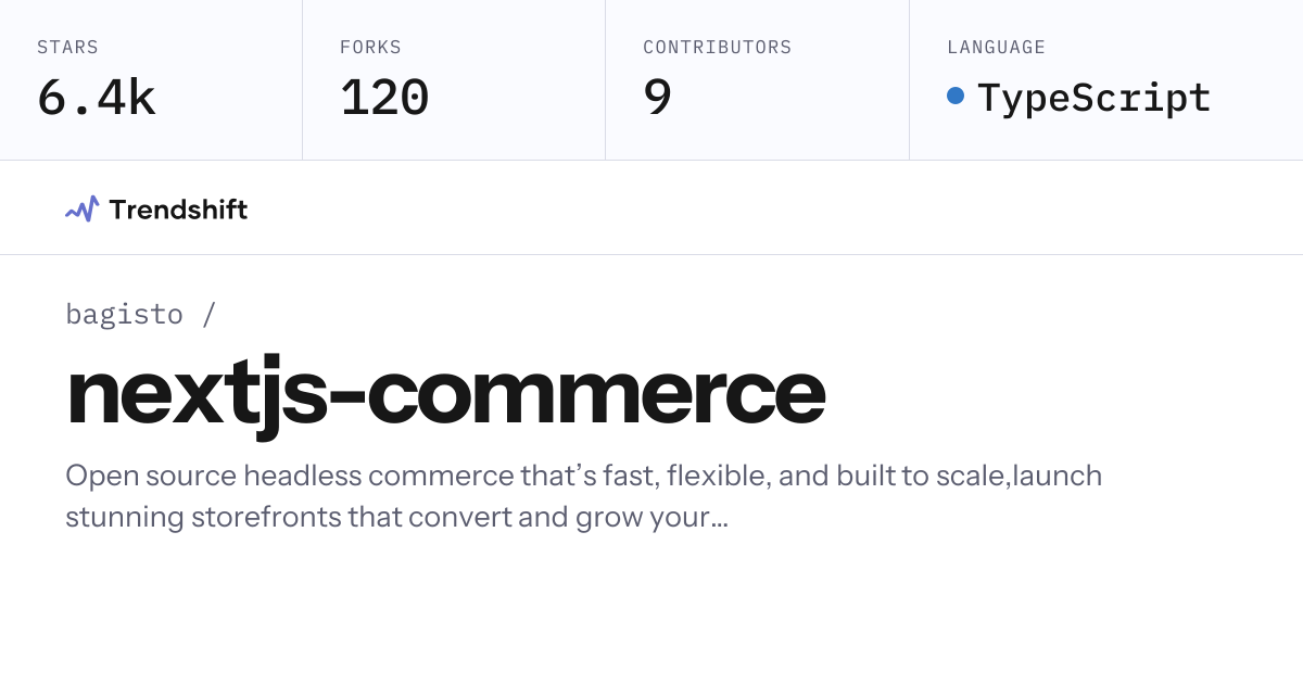 bagisto/nextjs-commerce — GitHub trending stats & insights | Trendshift