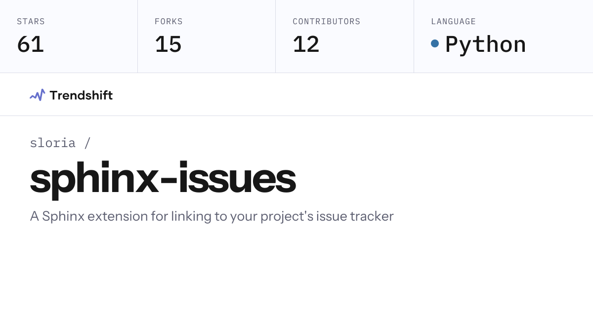 sloria/sphinx-issues — GitHub trending stats & insights | Trendshift