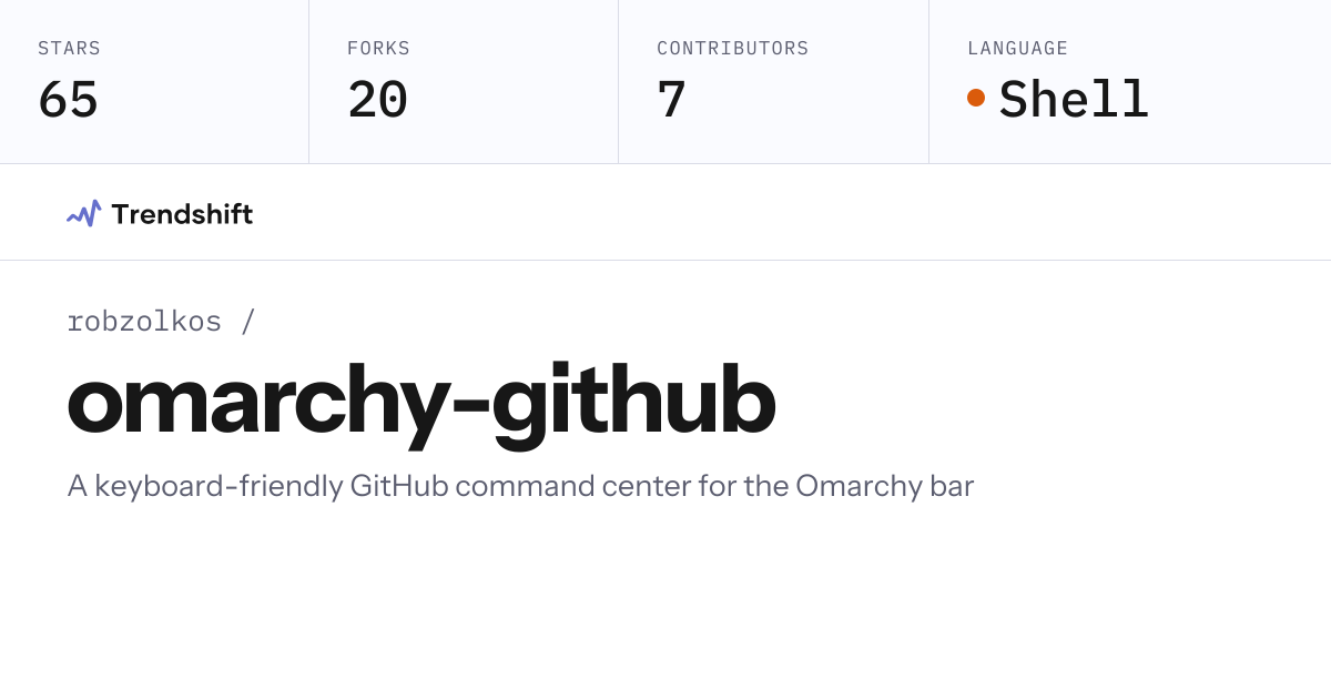 robzolkos/omarchy-github — GitHub trending stats & insights | Trendshift