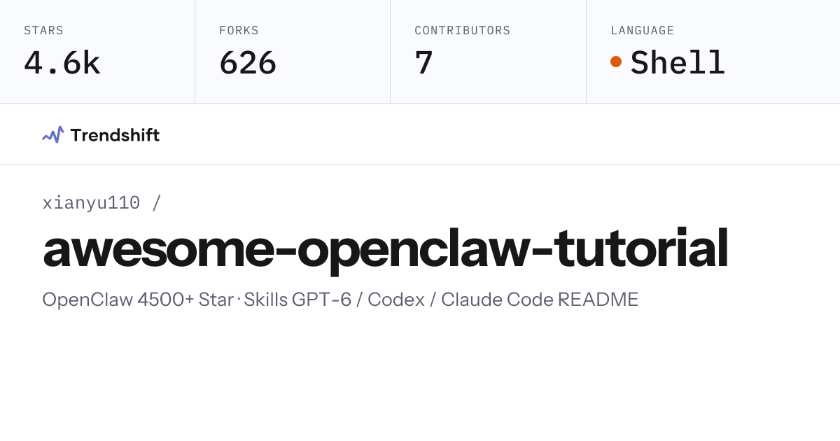 xianyu110/awesome-openclaw-tutorial — GitHub trending stats & insights ...
