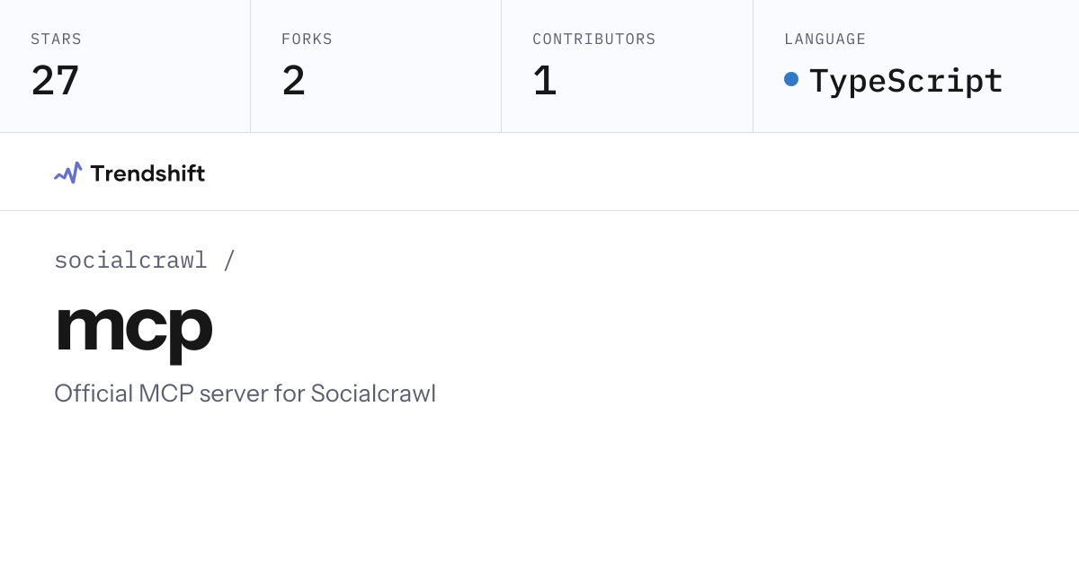 socialcrawl/mcp — GitHub trending stats & insights | Trendshift