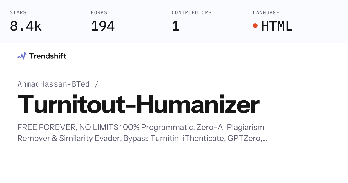 AhmadHassan-BTed/Turnitout-Humanizer — GitHub trending stats & insights ...