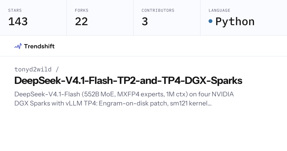 tonyd2wild/DeepSeek-V4.1-Flash-vLLM-DGX-Spark — GitHub trending stats ...