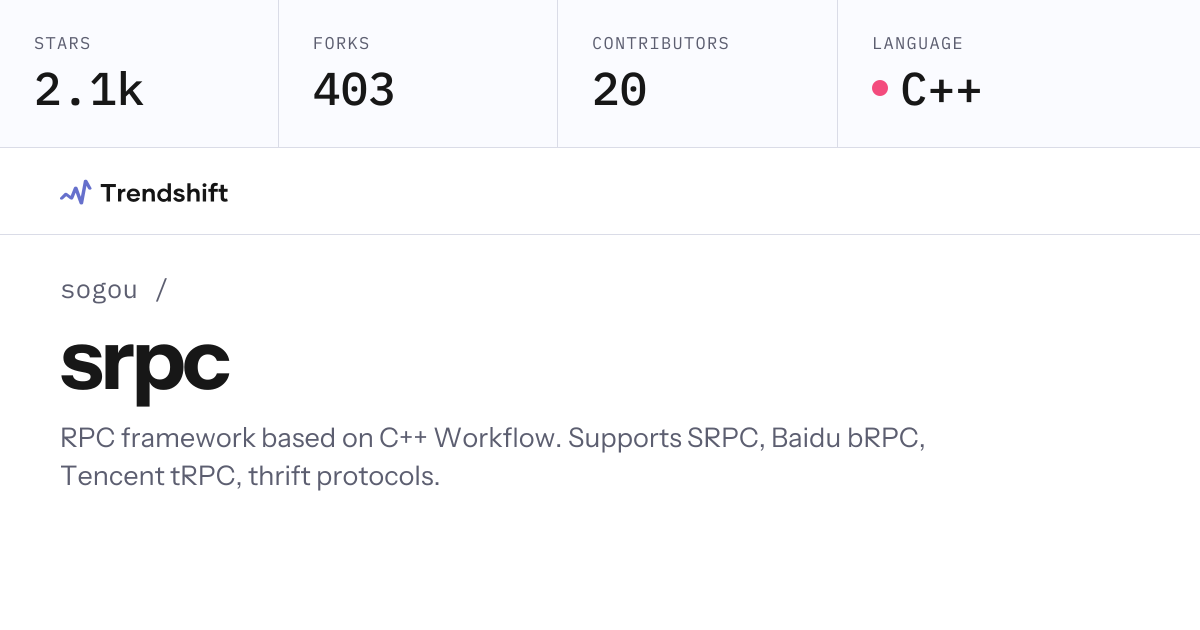 sogou/srpc — GitHub trending stats & insights | Trendshift