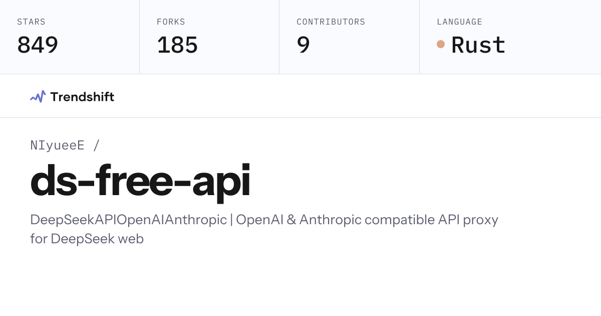 NIyueeE/ds-free-api — GitHub trending stats & insights | Trendshift