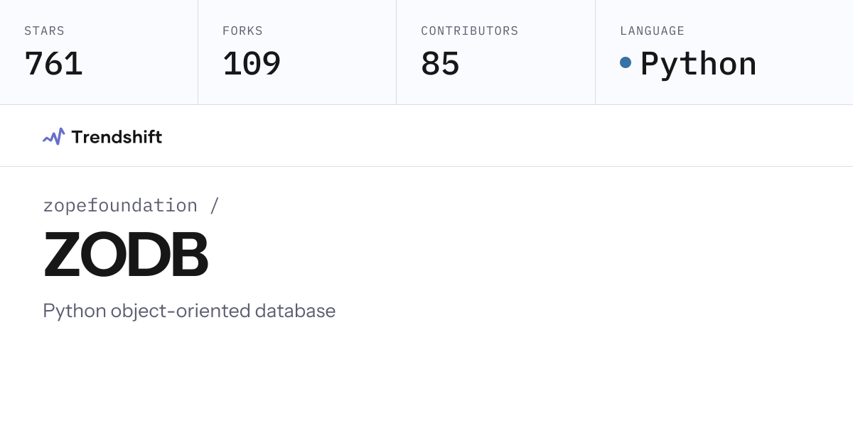 zopefoundation/ZODB — GitHub trending stats & insights | Trendshift