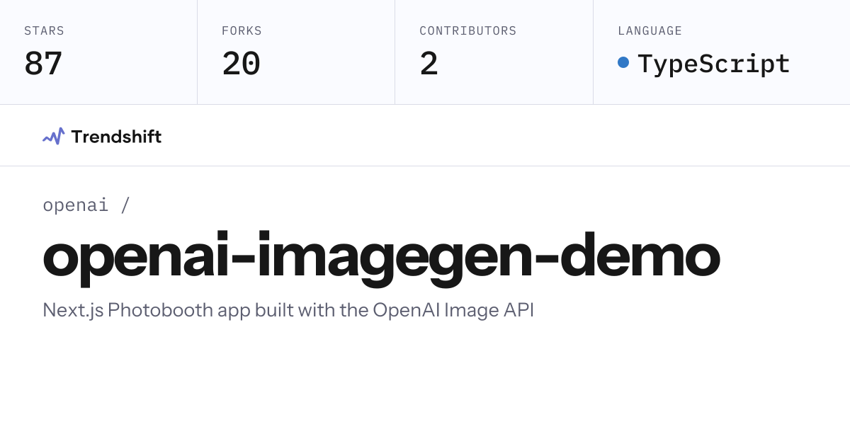 openai/openai-imagegen-demo — GitHub trending stats & insights | Trendshift