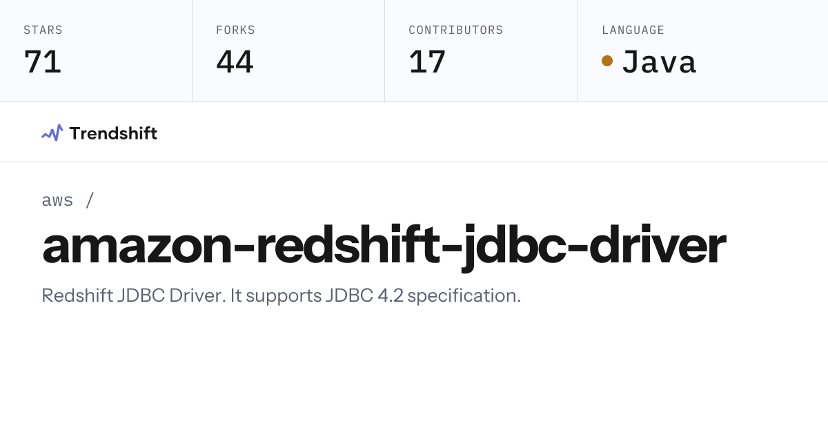 aws/amazon-redshift-jdbc-driver — GitHub trending stats & insights ...
