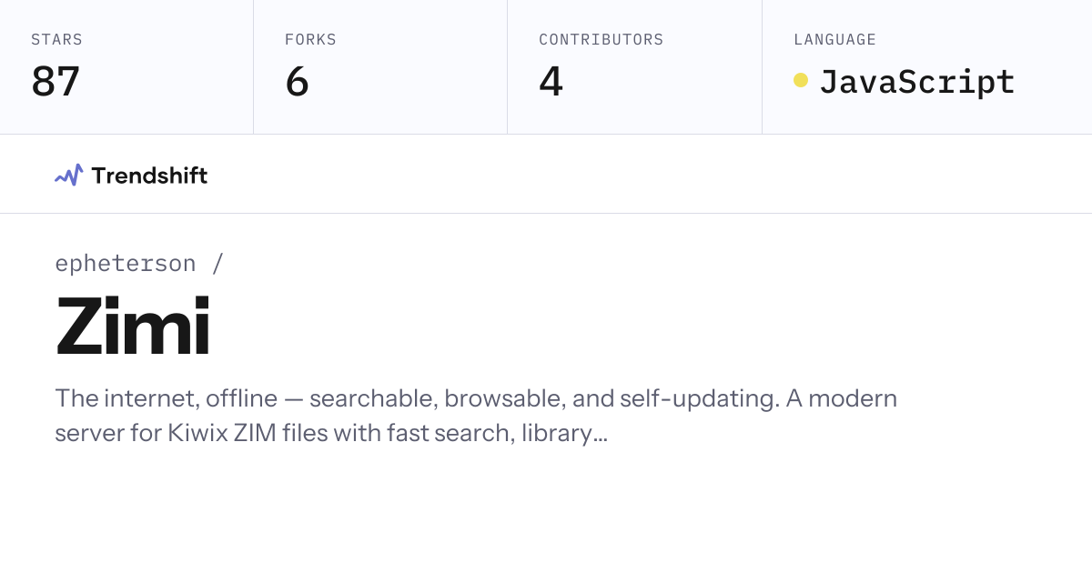 epheterson/Zimi — GitHub trending stats & insights | Trendshift