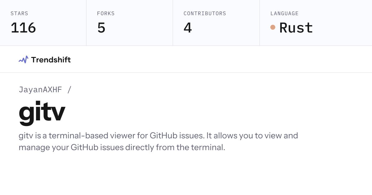 JayanAXHF/gitv — GitHub trending stats & insights | Trendshift