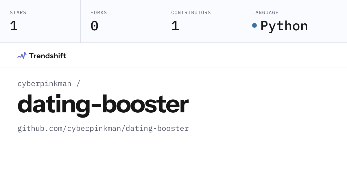 cyberpinkman/dating-booster — GitHub trending stats & insights | Trendshift