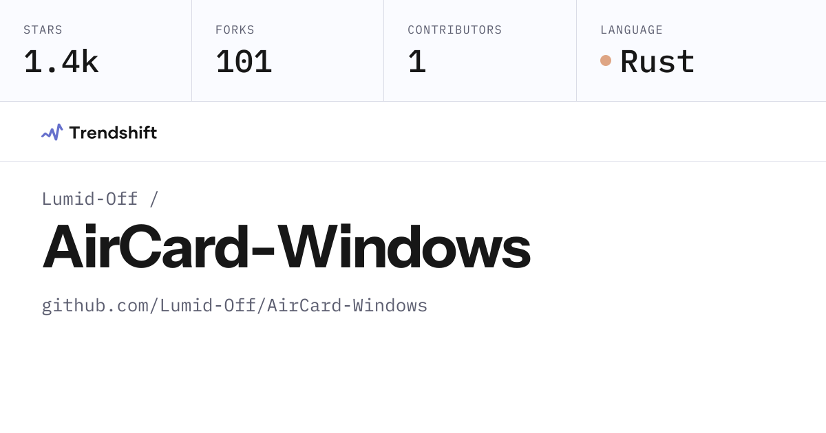 Lumid-Off/AirCard-Windows — GitHub trending stats & insights | Trendshift
