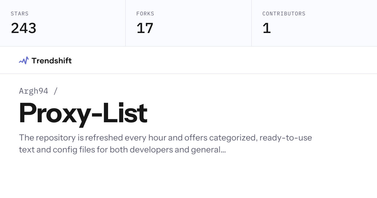 Argh94/Proxy-List — GitHub trending stats & insights | Trendshift