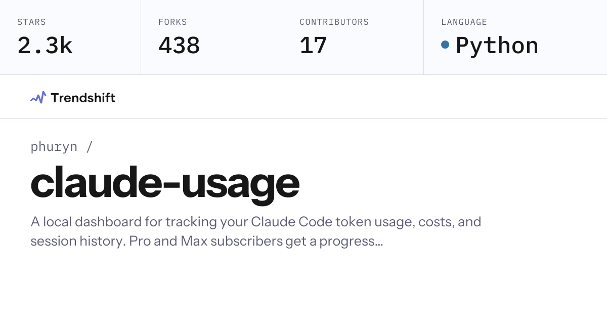 phuryn/claude-usage — GitHub trending stats & insights | Trendshift