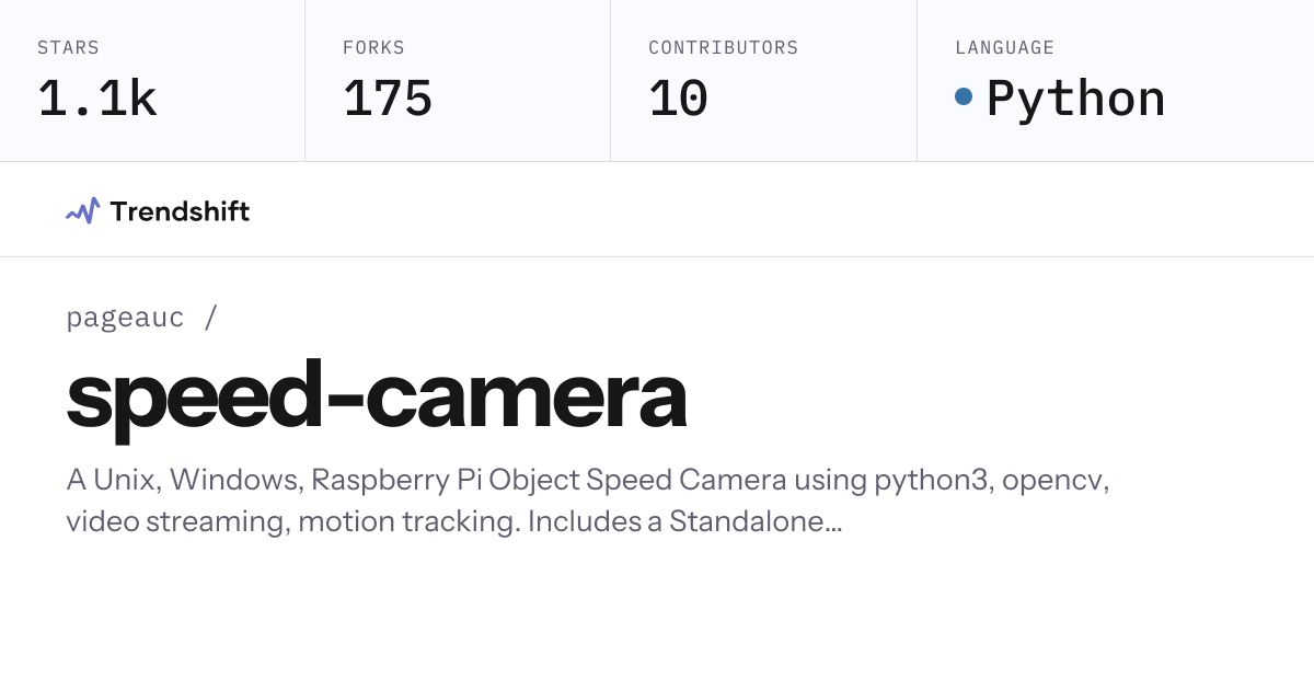 pageauc/speed-camera — GitHub trending stats & insights | Trendshift