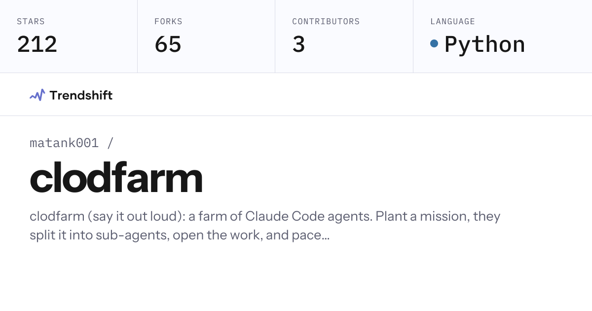 matank001/clodfarm — GitHub trending stats & insights | Trendshift