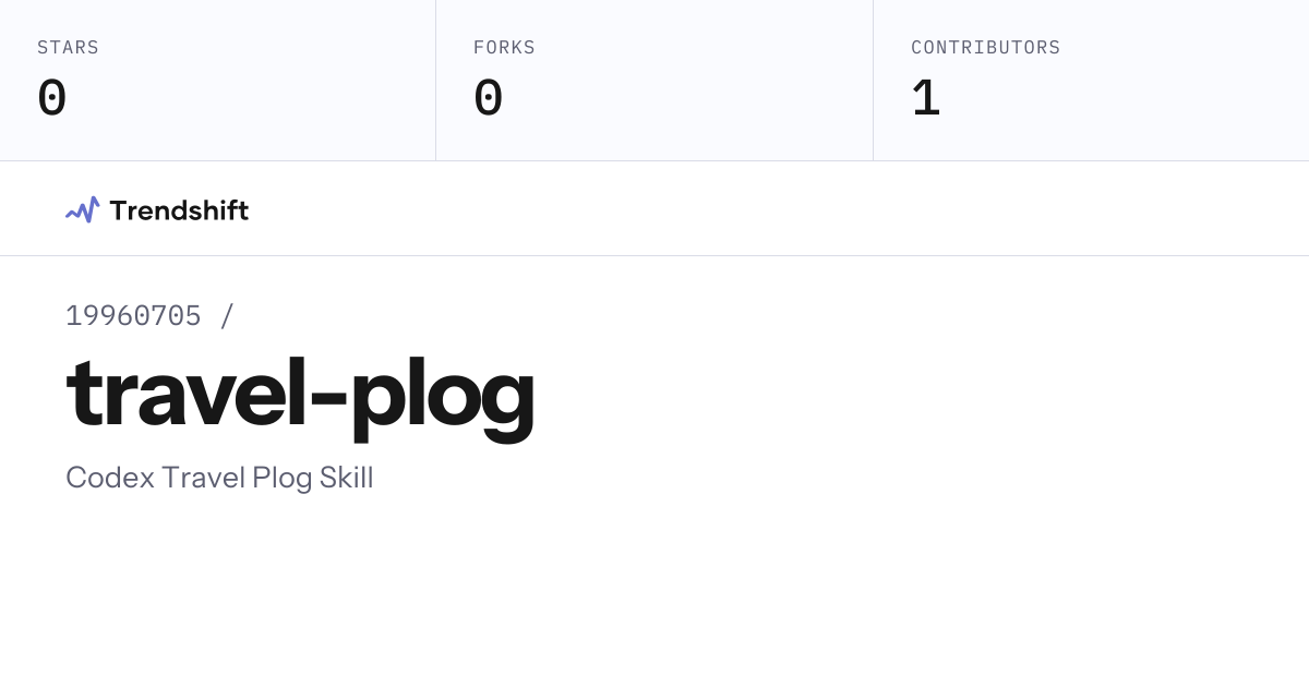 19960705/travel-plog — GitHub trending stats & insights | Trendshift