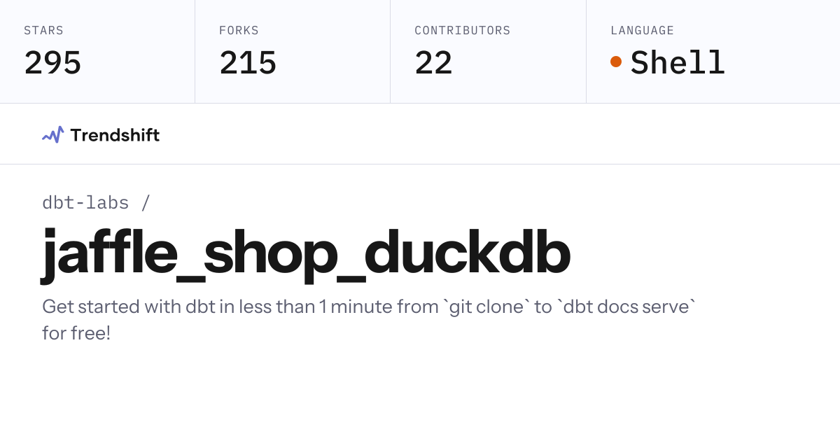 dbt-labs/jaffle_shop_duckdb — GitHub trending stats & insights | Trendshift