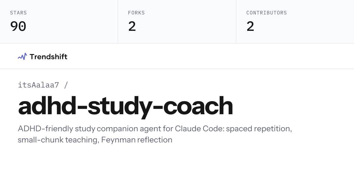 itsAalaa7/adhd-study-coach — GitHub trending stats & insights | Trendshift